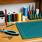 패션디자인 실기 시험 도구 준비 - Sewing Tools Organization**

"A well-organized sewing workstation with various tools neatly arranged...