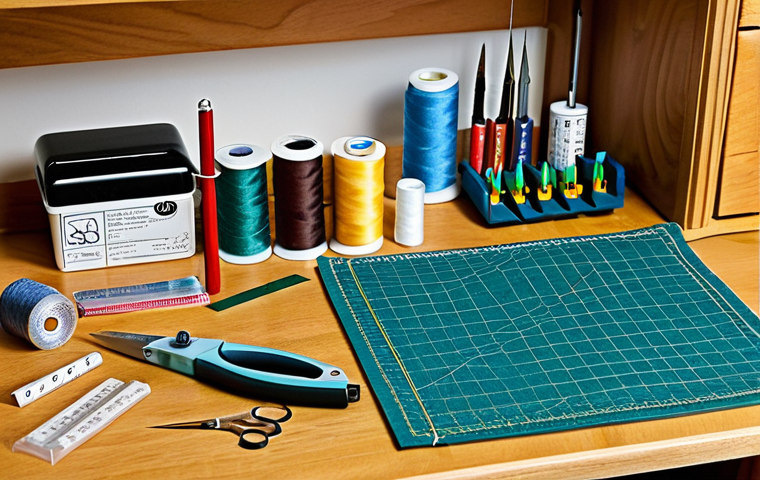 패션디자인 실기 시험 도구 준비 - Sewing Tools Organization**
"A well-organized sewing workstation with various tools neatly arranged...