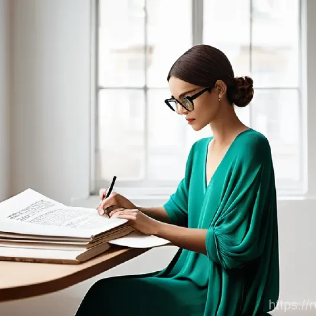 패션디자인 직무별 업무 차이 - **A highly inspired fashion designer** in her late 20s, with a chic, artistic bob haircut, sits amid...