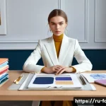 패션디자인 포트폴리오의 중요성 - A vibrant, high-resolution photo of a young, stylish female fashion designer with a contemporary Rus...