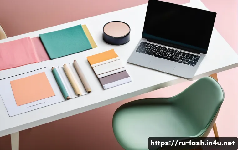 패션디자인 작품 발표 준비법 - A modern fashion designer&rsquo;s workspace showcasing a sophisticated color palette selection for a new c...