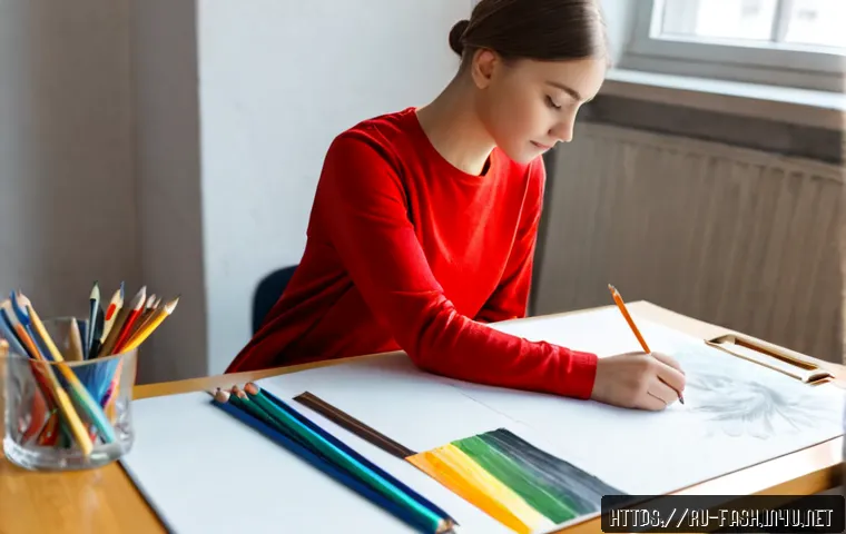 패션디자인 실기 합격률 높이는 법 - Photorealistic fashion design entrance exam preparation scene in a bright Moscow art studio, focused...